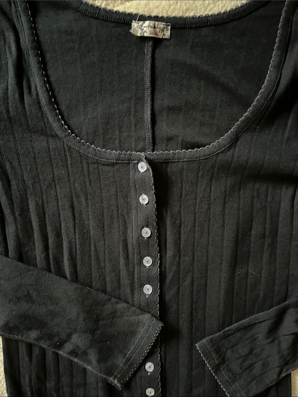 Free People End Game Pointelle Top In Black